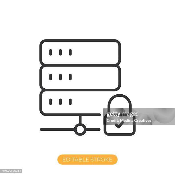 server security icon. editable stroke thin line icon - scanning documents mobile stock illustrations