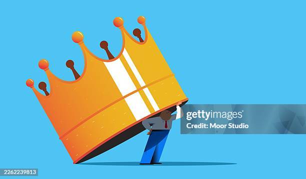 winziger mann in einer riesigen krone-illustration - vorstellungskraft stock-grafiken, -clipart, -cartoons und -symbole