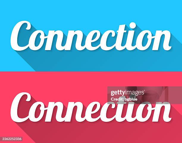 connection - flat design with long shadow on blue and red background - plug logo stock illustrations