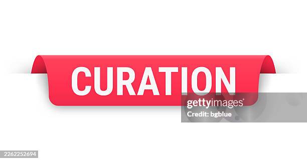 curation - red banner, bookmark, ribbon, label on white background - creative content stock illustrations