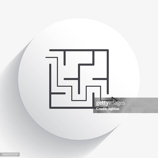 maze and solution. icon on circle button with long shadow - circular path vector stock illustrations