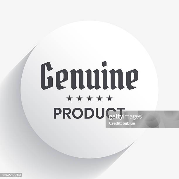 genuine product. icon on circle button with long shadow - authentic stock illustrations