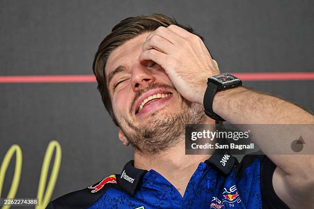 Max Verstappen of the Netherlands and Oracle Red Bull Racing in the Drivers Press Conference during day one of F1 Testing at Bahrain International...
