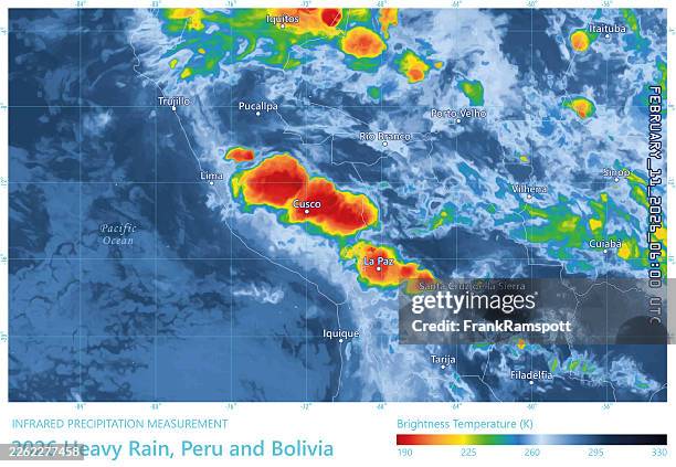 heavy rain 20260211 06utc precipitation map peru - lima stock illustrations