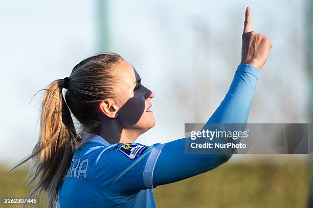 Nikola Karczewska of S.S. Lazio celebrates the goal during the Serie A Women's match between SS Lazio and FC Milan at the Mirko Fersini Stadium in...
