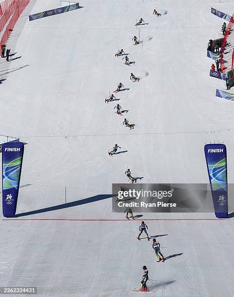 Mikaela Shiffrin of Team United States competes during the Women's Slalom Run one on day twelve of the Milano Cortina 2026 Winter Olympics at Tofane...