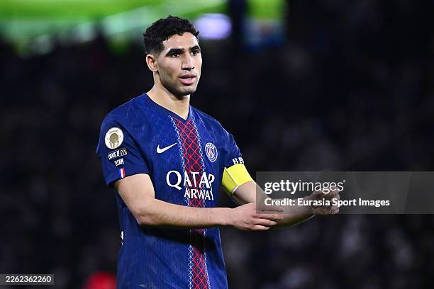 Achraf Hakimi of Paris Saint-Germain during the Ligue 1 McDonald's match between Paris Saint-Germain FC and FC Metz at Parc des Princes on February...