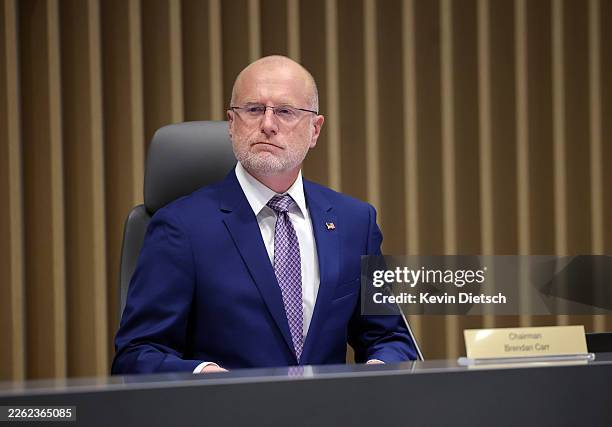 Chairman of the Federal Communications Commission Brendan Carr participates in a FCC meeting at the Federal Communications Commission headquarters on...