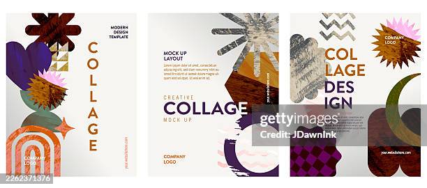 modern y2k abstract geometric shapes design templates with textures for creative collage style image montage layer designs with placement text - mixed media stock illustrations