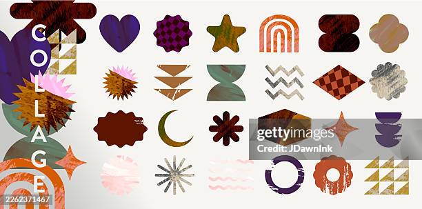 set of modern y2k abstract geometric shapes with textures for creative collage style image montage layer designs - 2000s stock illustrations