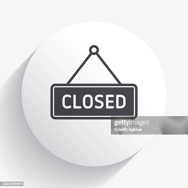 closed sign. icon on circle button with long shadow - keep out sign door stock illustrations