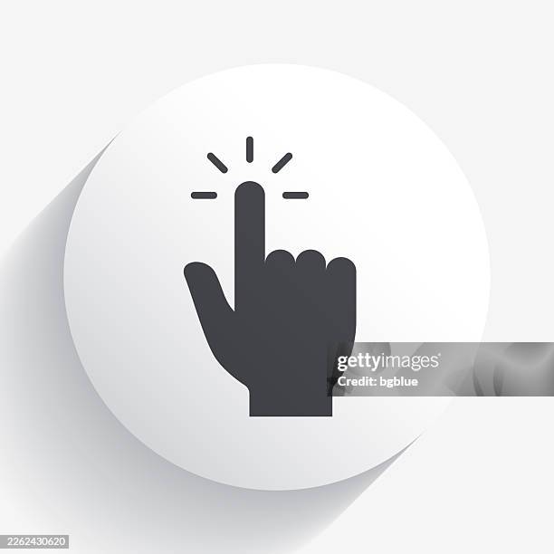 click with hand cursor. icon on circle button with long shadow - hand on computer mouse white background stock illustrations
