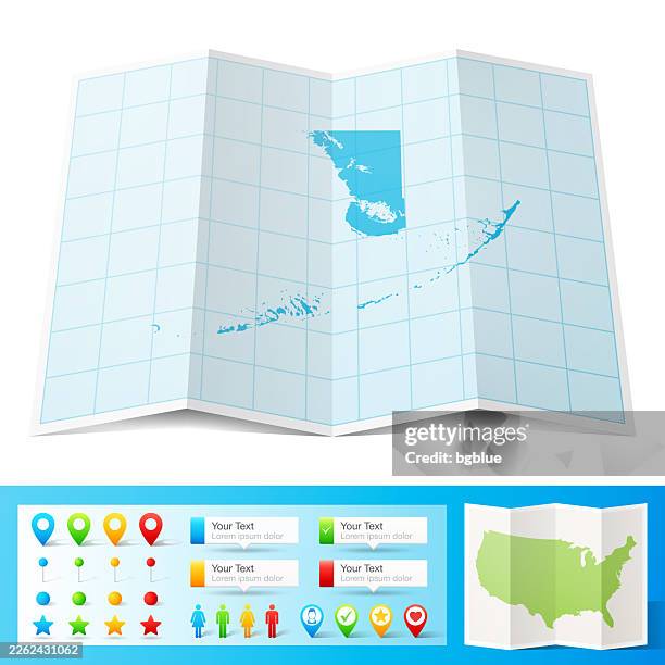 monroe county, florida map with location pins on white background - key west stock illustrations