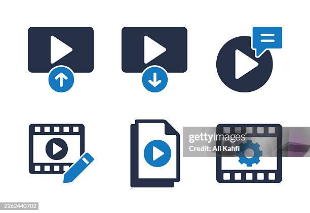 video file glyph solid icons. solid icon that can be applied anywhere, simple, pixel perfect and modern style - video player interface stock illustrations