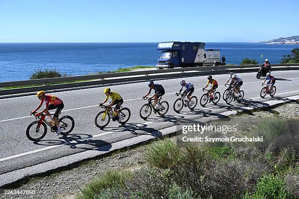 Sven Erik Bystrom of Norway and Team Uno-X Mobility, Axel Zingle of France and Team Visma | Lease a Bike, Brent Van Moer of Belgium and Team...