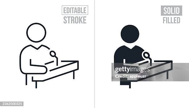 business leader at the podium giving a presentation - editable stroke and solid icons - clergy stock illustrations