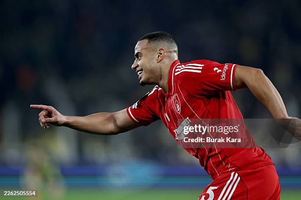 Murillo of Nottingham Forest celebrates scoring his team's first goal during the UEFA Europa League 2025/26 Knockout Play-off First Leg match between...