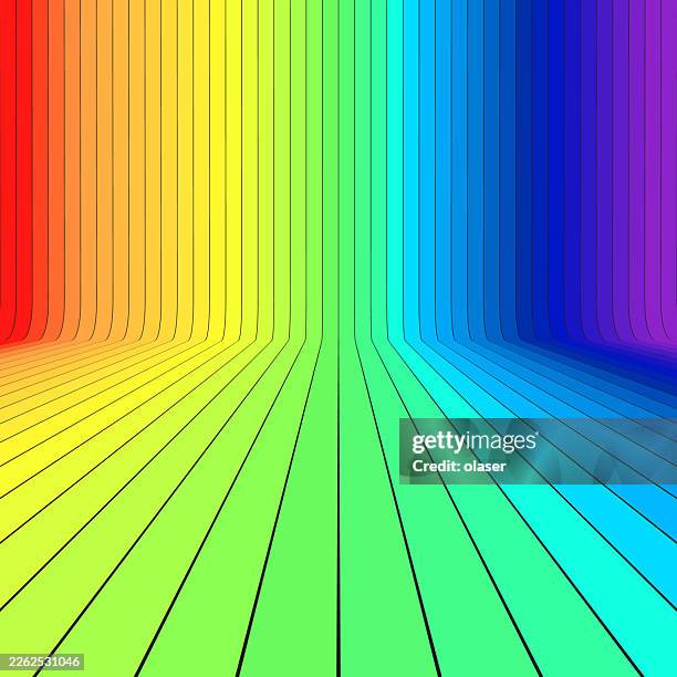 vibrant rainbow-colored parallel lines forming a perspective pattern. - color block stock illustrations
