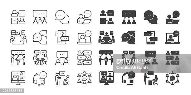 conversation icons collection. editable stroke. thin line and glyph solid style series icons - language translation stock illustrations