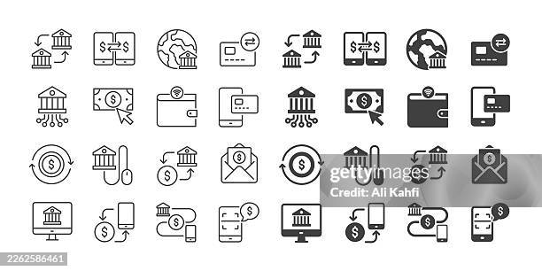 online transfer icons collection. editable stroke. thin line and glyph solid style series icons - mobile payment stock illustrations