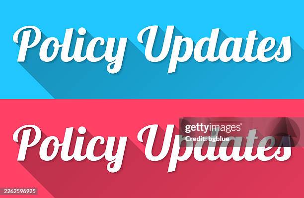 policy updates - flat design with long shadow on blue and red background - regulatory update stock illustrations
