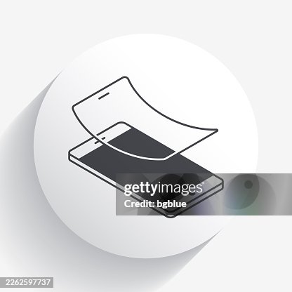 Screen protector. Icon on circle button with long shadow Screen protector. Icon on circle button with long shadow