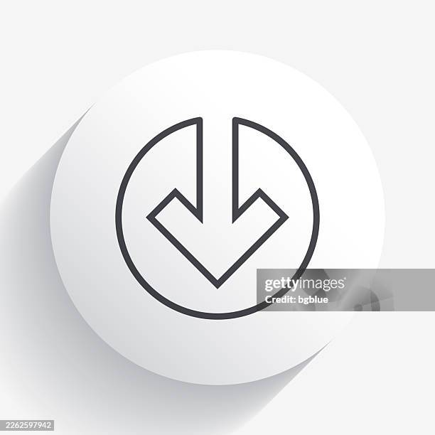 down arrow. icon on circle button with long shadow - pointing down white background stock illustrations