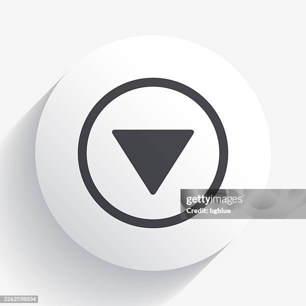 down button. icon on circle button with long shadow - pointing down white background stock illustrations