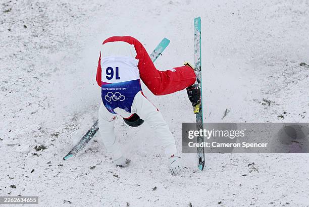 Emile Nadeau of Team Canada falls as he competes in Final One of the Men's Aerials Final on day fourteen of the Milano Cortina 2026 Winter Olympic...
