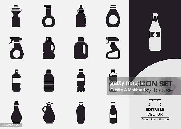 bottle icon collection. - flask stock illustrations