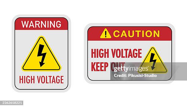 high voltage warning and caution keep out electrical hazard signs - higher consciousness stock illustrations