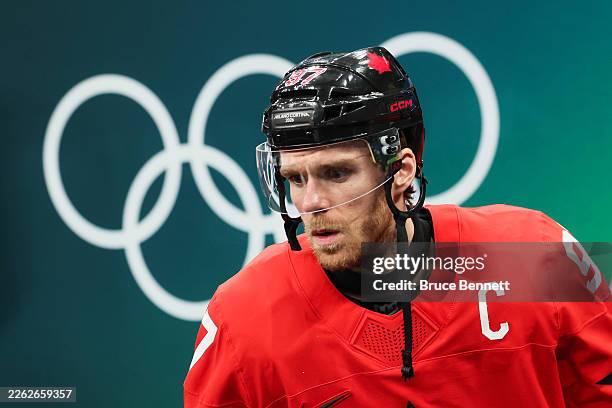 Connor McDavid of Team Canada walks out to the ice prior to the Men's Semifinals Playoff match between Canada and Finland on day fourteen of the...