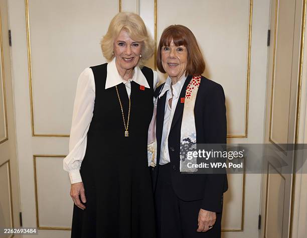 Queen Camilla and Madame Gisele Pelicot during an audience at Clarence House on February 23, 2026 in London, England.