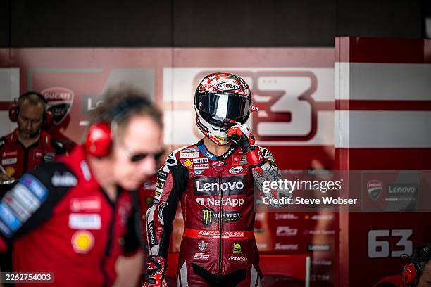 Francesco Bagnaia of Italy and Ducati Lenovo Team walks out of his garage during MotoGP Testing at Chang International Circuit on February 21, 2026...