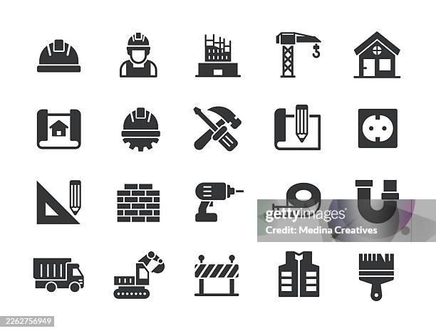construction icons - glyph solid series icon - protective workwear stock illustrations