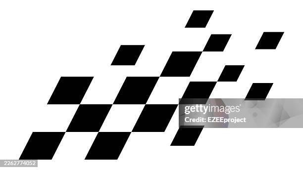 dynamic racing checkered flag vector for speed concept. monochrome racing finish line flag with motion effect. automotive competition emblem with checkered pattern design - cross racing flags stock illustrations