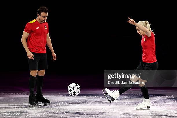 Olivia Smart and Tim Dieck of Team Spain perform in the Ice Dance routine during a Figure Skating Exhibition Gala on day fifteen of the Milano...