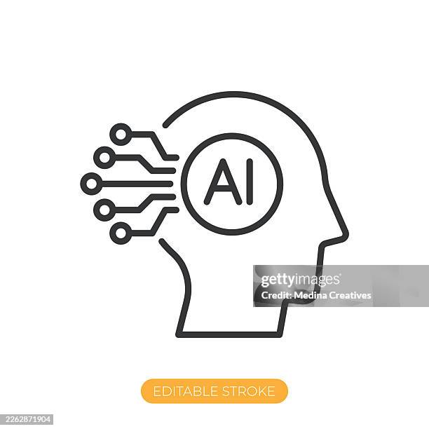 humanoid ai intelligence icon. editable stroke thin line icon - position stock illustrations