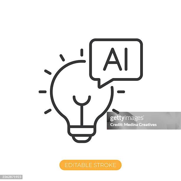 ai creative idea generation icon. editable stroke thin line icon - synapse light stock illustrations