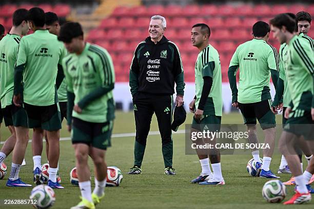 Mexico's coach Javier Aguirre smiles during a training session at La Corregidora stadium in Santiago de Queretaro, Queretaro State, Mexico, on...