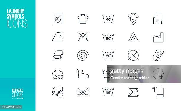laundry symbols icons editable stroke - laundromat stock illustrations