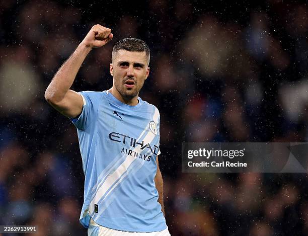 Rodri of Manchester City during the Premier League match between Manchester City and Newcastle United at Etihad Stadium on February 21, 2026 in...