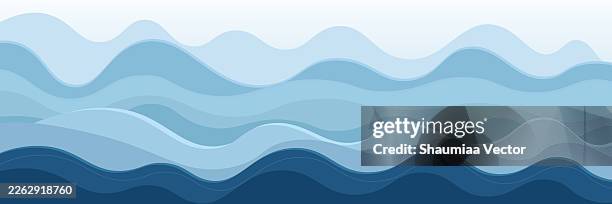 blue papercut abstract wave pattern background for web banner, landing page, digital display screen and more - mountain range stock illustrations