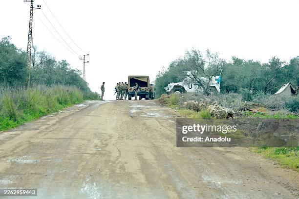 Lebanese army forces carry out efforts to reinforce their positions at the Serde area, accompanied by the United Nations Interim Force on February 25...