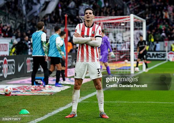 Igor Matanovic of Sport-Club Freiburg celebrates scoring his team's second goal during the Bundesliga match between SC Freiburg and Borussia...