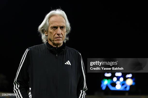 Jorge Jesus coach of Al Nassr looks on during the Saudi Pro League match between Al Najmah and Al Nassr at King Abdullah Sport City Stadium on...