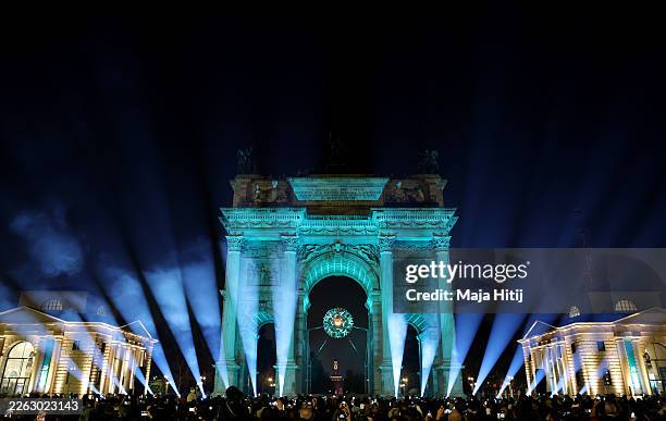 General view of the cauldron during the Milano Cortina 2026 Winter Olympics Closing Ceremony on day sixteen of the Milano Cortina 2026 Winter Olympic...