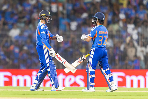 Abhishek Sharma of India and Ishan Kishan of India during the ICC Men's T20 World Cup India & Sri Lanka 2026 Super 8 match between India and Zimbabwe...