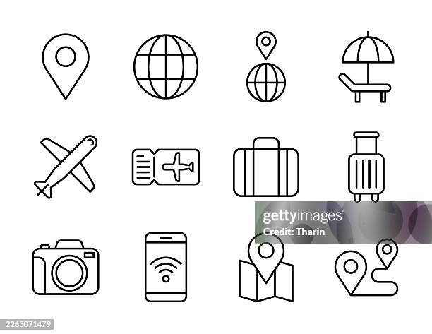 travel concept icon set - backpacker airport stock illustrations