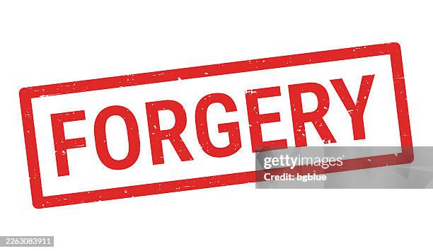 forgery - red rubber stamp on white background - counterfeit stock illustrations